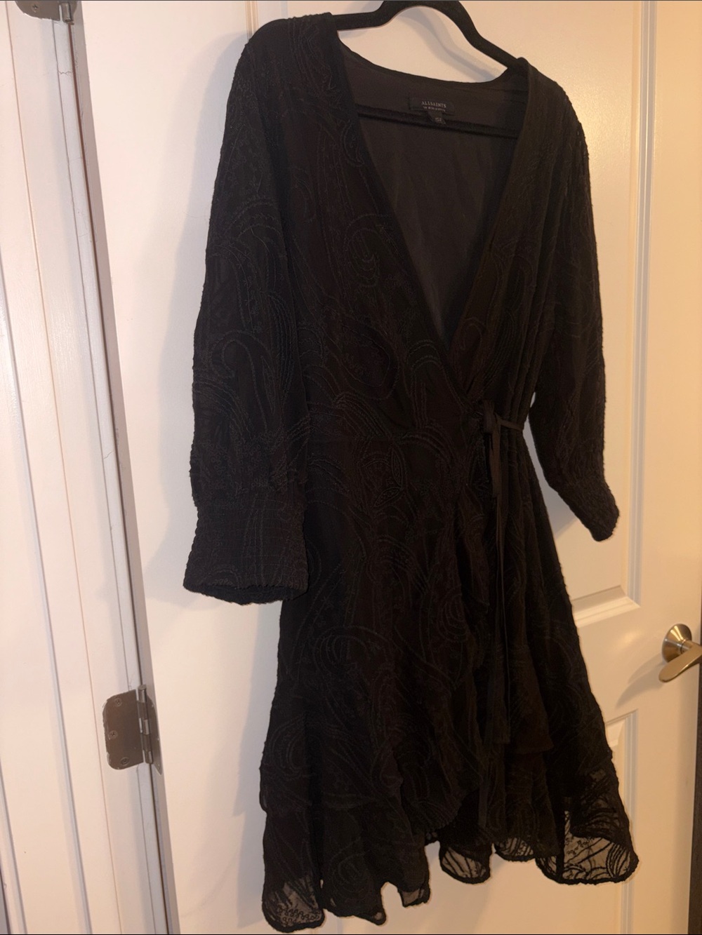 All Saints Black Wrap Midi Dress with Smocked Sleeves- Accepting Offers! - Picture 3 of 7